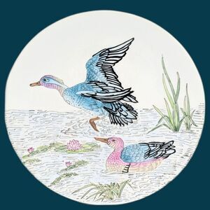 Flying Geese Plate Kings Hand Painted in Macao Birds on Water